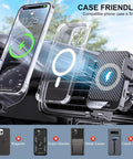 Wireless Car Charger Mount With Auto Clamping Air Vent Phone Holder, 15W Fast Wireless Charging On The Go, mounted in car with phone