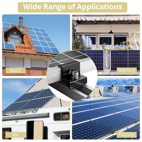 Ten Piece Solar Panel End Clamp Kit Fits 30Mm And 35Mm Rails Aluminum Z Brackets for rooftop, balcony, RV, and factory setups.