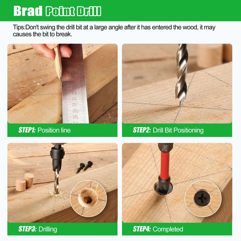 Heavy Duty Countersink Drill Bit Set, 23 Piece Tapered Wood Bits With Plug Cutter, Slick Hex Shank, Adjustable Depth Rings, Pro Workhorse Kit With Sandpaper And Sturdy Carry Box, Step-by-step drilling guide.