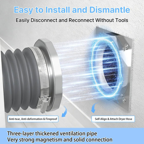 Magnetic Dryer Vent Connector With Quick Connect Hose Coupling And Strong Magnetic Seal in use, showcasing easy installation.