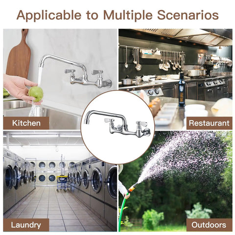 Beefy Workhorse Wall Mount Kitchen Faucet With 8 Inch Swivel Spout Dual Handle Chrome Industrial Mixer Tap in various settings