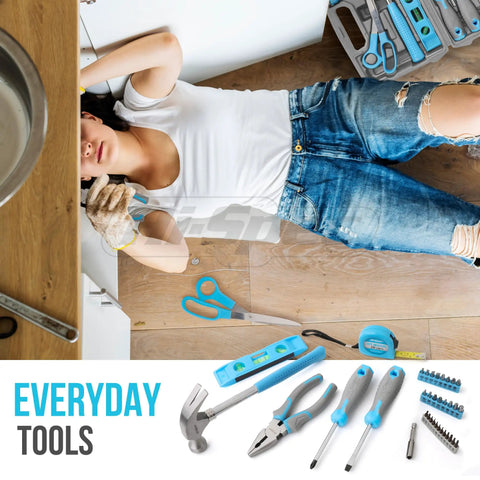 Household Starter Tool Kit With Portable Toolbox For Dorm Rooms Blue, 38 Piece DIY Essentials For Home Repairs And Small Projects, Magnetic Bit Driver With 28 Standard And Precision Bits, Multi Purpose Screwdriver Set For Quick Fixes.