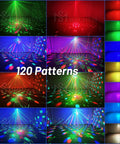 Party Lights And Disco Ball 2 In 1 RGB Color Changing Stage Lighting patterns on walls with vibrant colors