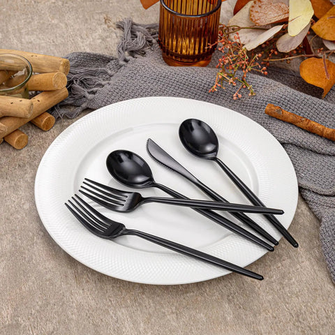 Black Plastic Silverware Set 90 Pieces Disposable Cutlery Heavy Duty Includes 30 Knives 60 Forks And Spoons For Graduation Parties