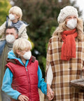 Family wearing KN95 Face Masks Pack of Fifty, Five Ply Disposable Masks, Breathable Comfy Fit, All Day Wear, High Filtration, White, Made in USA