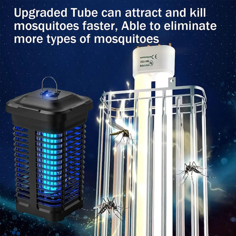Outdoor Indoor Mosquito Killer Zapper With Smart Light Sensor, 4300V 18W Electric Insect Killer shown active with mosquitoes