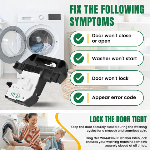 Washer Door Lid Lock Switch Replacement For Front Load Washers Premium Quality Repair Part Easy Install Replaces WH44X10288 And Related Numbers Durable Latch Lock For Reliable Laundry Day, black and white front-load washer latch switch