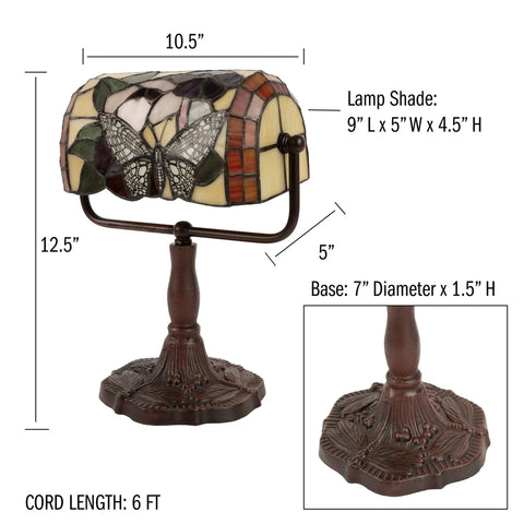 Stained Glass Butterfly Style Bankers Lamp With Handcrafted Design Vintage Vibe Desk Light LED Bulb Included Energy Efficient