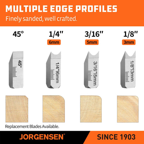 Shop Tough O1 Steel Chamfer Plane With Four Swappable Corner Edging Cutters For Buttery Smooth Wood Trimming and edge profiles.