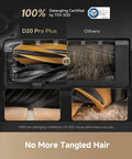 Comparison of D20 Pro Plus roller brush detangling hair effectively versus other brush tangled hair, showcasing clean results.