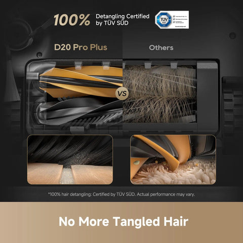 Comparison of D20 Pro Plus roller brush detangling hair effectively versus other brush tangled hair, showcasing clean results.