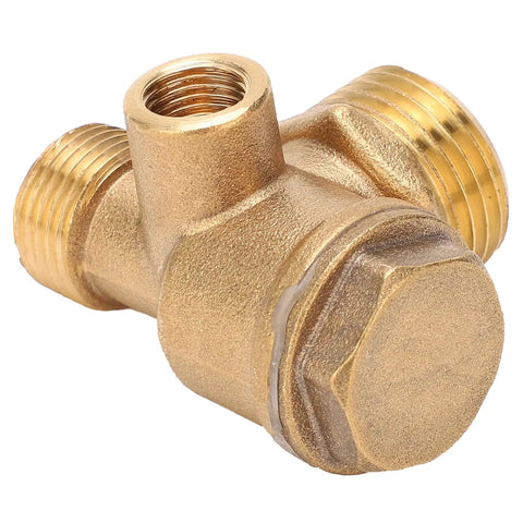Half Inch By Three Eighths Inch By Ten Inch Brass Check Valve For Air And Oil Lines Three Port Non Return Flow Preventer Male Thread