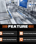 Automated line with IP67 Inductive Sensor Replacement For NBN40 U4 UU Compatible Plug And Play Proximity Switch features displayed.