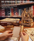 3D Puzzle Kit For Adults Wooden Printing Press Model Building Kit With 303 Pieces, DIY Wood Craft, STEM Hobby Toy, Includes Illustrated Manual, Screwdriver, Spring, And Custom Rubber Stamp Set For Creative Hands On Fun, wooden press assembly