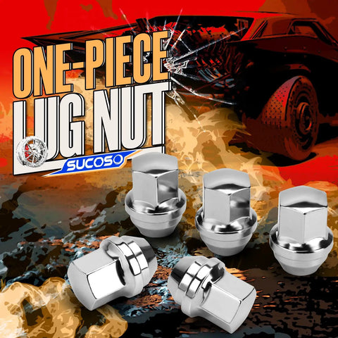 Chrome Lug Nuts M14x1.5, 20 Pcs Acorn Style Direct Fit With Seven Eighth Inch Hex over graphic background