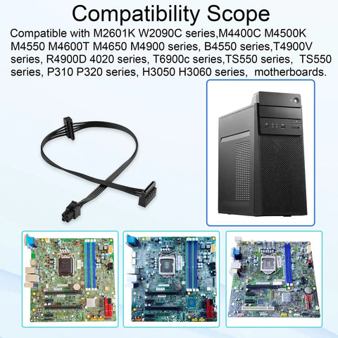 ATX 4 Pin To Dual SATA Power Adapter Cable 18 Inch Length Splitter For PC Drives Powers Two SATA Hard Drives Or SSDs From One Motherboard Connector Durable Copper Wire For Easy Install And Wide Compatibility Like A Pro, shown with compatible Lenovo boards