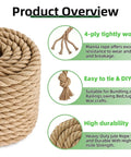 Natural Three Quarter Inch Jute Rope One Hundred Feet Thick Manila Hemp For Crafts Nautical Decor Railings High Durability