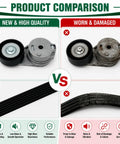 Comparison of new vs worn Dodge Ram Belt Tensioner With Belt And Idler Pulley Kit Fits 2009 2010 2011 2012 2014 2016 2018 V8 5.7L And 6.4L For Ram 1500 2500 3500 4500 5500 Replacement Plug And Play