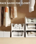 Six Pack Stackable Closet Organizers Bins For Clothes Plastic Drawer Baskets For Wardrobe Shelf Storage Containers For Bedroom Bathroom Office White