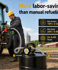 Heavy Duty Diesel Fuel Transfer Pump Handling 17 Gallons Per Minute With A Beefy 380W Motor in use on a farm with a tractor.