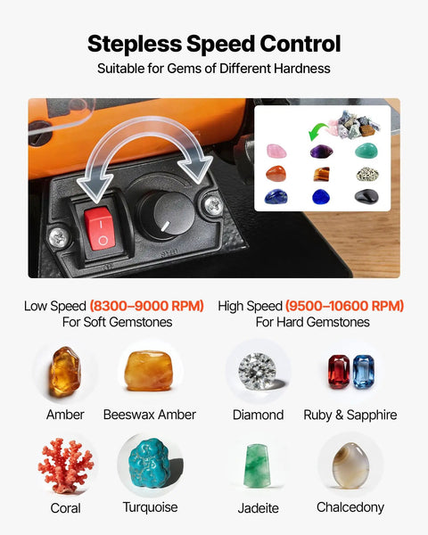 Stepless speed control dial for Heavy Duty Bench Buffer Polisher With Hella Adjustable Speed Up To 10600 Rpm and accessory kit.
