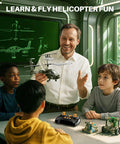 Teacher showing Rugged Army Style RC Helicopter with Altitude Hold to children in a classroom setting