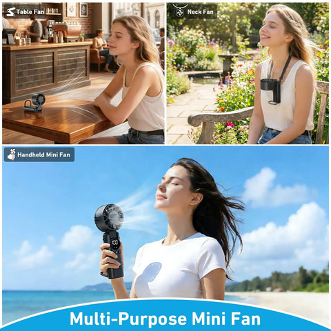 Portable Handheld USB Fan With 5000mAh Rechargeable Battery LED Display Foldable Design 199 Adjustable Speeds used outdoors