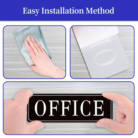 Installation of Self-Adhesive Office Door Sign For Home And Business, Waterproof And Fade-Resistant Modern Matte Black Sticker For Doors And Windows, 9 Inches Long By 3 Inches Wide, Easy Peel And Stick