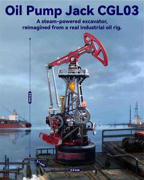 Industrial City Series 3D Puzzle Oil Pump Jack Dope Motorized Model With LED Lighting Three And A Half Hour Build Time Modular Assembly Kit For Adults And Teens Realistic Crank Driven Motion And Snappy Display, 9.5 inch model