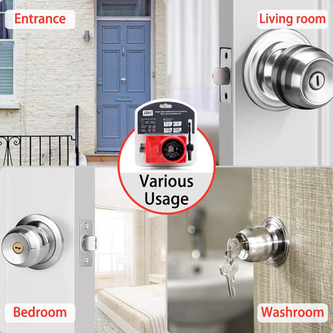 Door Lock Installation Kit For Wooden Doors With Carbon Steel Hole Saw Set And Guide Template Includes Two And One Eighth Inch And One Inch Hole Saws Arbor And Drill Bit For Easy Pro Level Install shown in various door applications