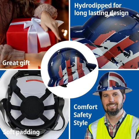 Rock Solid Full Brim Hard Hat With OSHA Certified Safety Helmet featuring hydrodipped design and soft padding, suitable for job sites.