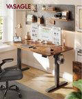 Electric Sit To Stand Desk With Height Adjustability, 55.1 By 27.6 Inches, Four Memory Presets, Rustic Brown Finish in home office