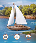 Serenity's Dream 3D Wooden Yacht Puzzle Kit For Grownups, DIY Model Building Hobby Craft With Moving Sails, Brain Teaser And Engineering Gift, Miniature Sailing Vessel For Builders And Puzzle Lovers, wooden sailboat, 17.3 in tall