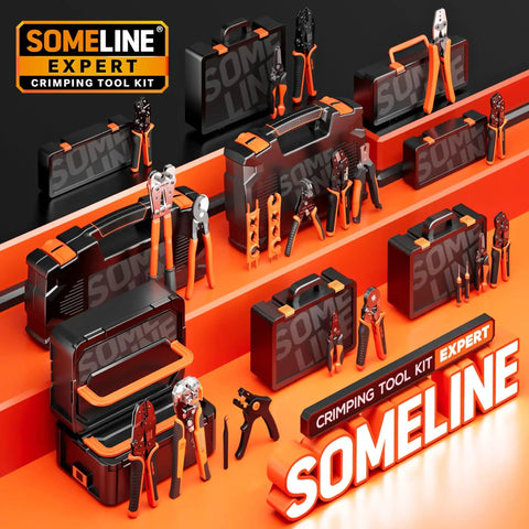 All In One Crimping Tool And Connector Kit With 1720 Pieces displayed with organized cases and tools