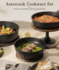 Nonstick Titanium 19 Piece Pots And Pans Set For Induction Cooktops No Fuss Cleanup, black frying pans with food