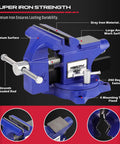Heavy Duty Four And A Half Inch Tough As Nails Bench Vise With Multi Jaw Design shown with labeled features and 240° swivel.