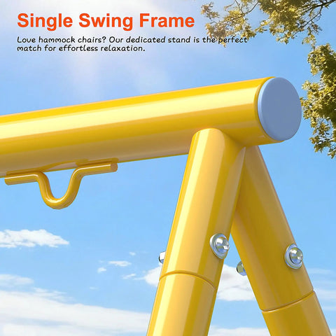 Close-up of yellow Beefy Heavy Duty Steel Swing Stand For Outdoor Use With 500Lb Capacity, universal frame for backyard setup