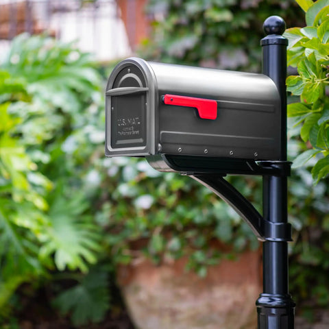 Mapleton Heavy Duty Steel Post Mounted Mailbox For Outdoors Graphite With Magnetic Latch Large Curbside Mailbox Weather Tough And Rust Resistant Rain Snow Or Shine