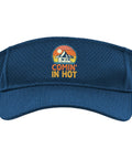 Comin' In Hot Funny Camper Sun Visor Hat For Men And Women One Size Navy with RV design, ideal for outdoor adventures.