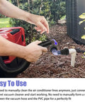 Person using AC Drain Line Vacuum Adapter Kit Pro Grade For PVC Pipe From Three Quarter Inch To Two Inch outdoors