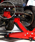 Universal Large Floor Jack Rubber Pads Set For Pinch Welds And Side Frame Rails Puck Style Rail Protectors in use with vehicle