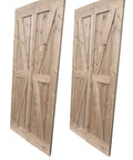 Double 38 By 84 Inches Unfinished Alder Wood Bifold Barn Doors With Low Clearance Box Rail Sliding Hardware Set standing upright