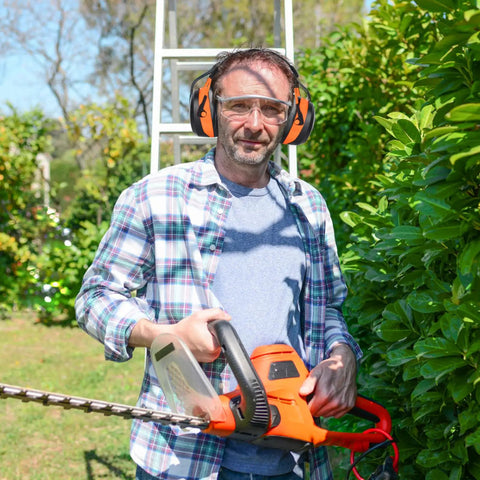 Pro Bluetooth Hearing Protection Earmuffs With FM Radio And MP3 Player 4GB SD Card NRR 29dB Noise Cancelling Headphones For Mowing Lawns And Yard Work Rechargeable BL-5B Battery Bold Orange