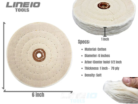 Grind Ready Buffing Wheels For Bench Grinders Set Of Two Six Inch Pads Half Inch Center Hole, 6 inch soft cotton buffing pad.