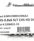 Top Shelf M5 X.80 X 6 Stainless Steel Slotted Cheese Head Machine Screws Din 84 Metric Fasteners pack of 50 in clear packaging.