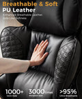 Hand touching Big And Tall Office Chair For Heavy Duty Comfort with Deluxe Embossed Leather High Back Ergonomic design.