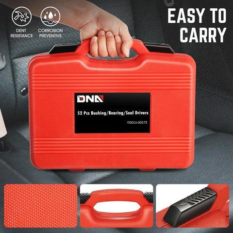 Heavy Duty 52 Piece Bushing Driver Set For Transmission Bearing Race Seals And Axle Installations Tool Kit in Red Carrying Case