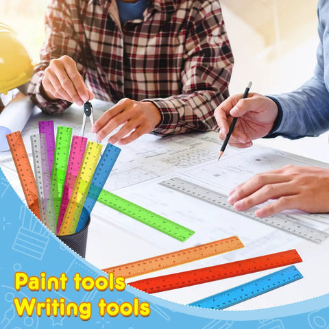 32 Pack Clear Plastic Rulers 12 Inch Bulk For Classroom Use With Inches And Centimeters Transparent Assorted Color Rulers