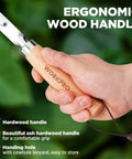 Heavy Duty 12 Inch Crack Weeder With L Shaped Stainless Steel Blade For Jammed Paving Gaps And Concrete Cracks Kick Those Stubborn Weeds Straight To The Curb ergonomic wooden handle close-up.