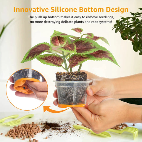 Clear 4 Inch Nursery Pots With Flexible Silicone Base For Easy Transplanting No Fuss Reusable Seedling Pots Transparent Orange